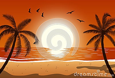 Silhouette palm tree on beach Vector Illustration