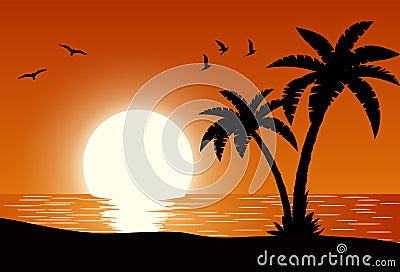 Silhouette palm tree on beach Vector Illustration