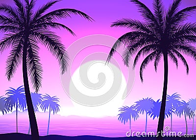 Palm trees on pink gradient tropical sunrise Vector Illustration