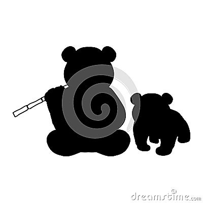 Silhouette of Panda and young little Panda Stock Photo