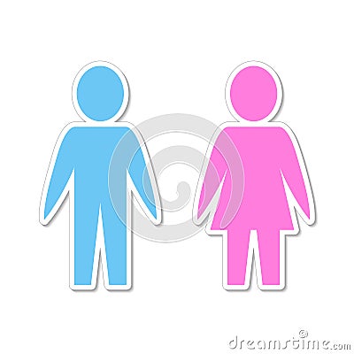 Silhouette paper people man and woman blue and pink on white, st Vector Illustration