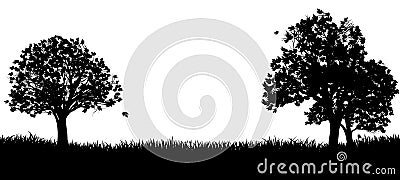 Silhouette Park or Field and Trees Vector Illustration