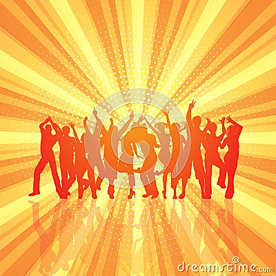 Party crowd on retro starburst background Vector Illustration