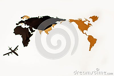 Silhouette Of A Passenger Plane In The Passport. World Map Stock Photo