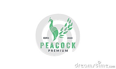 Silhouette peacock bird with leaf green logo icon vector illustration Vector Illustration