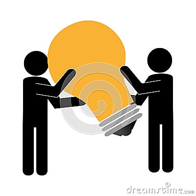 Silhouette people with big light bulb icon Vector Illustration