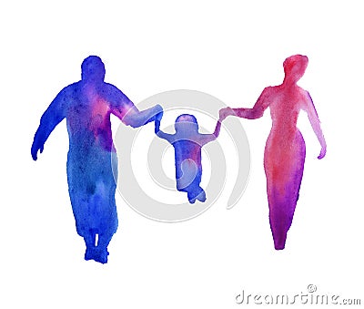 Silhouette of people. a family. . watercolor Stock Photo