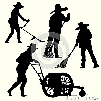 Silhouette of people gardening Stock Photo