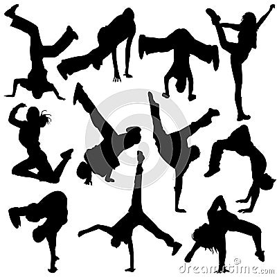 Silhouette people jumping break dance , dance Vector Illustration