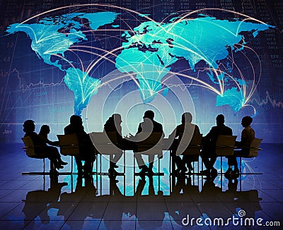 Silhouette of People Meeting Global Business Concepts Stock Photo