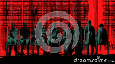 Silhouette Of People In Modernist Grid: Digital Mixed Media Art Stock Photo