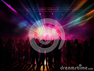 Silhouette of people at nightclub with strobe lights Stock Photo