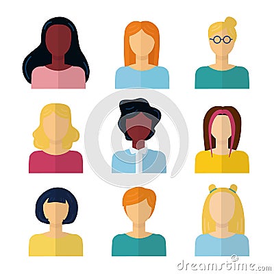 Silhouette person head. People profile avatars, female anonymous faces. Vector Illustration