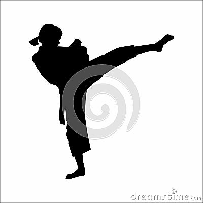 silhouette of a person practicing karate martial arts Vector Illustration