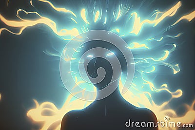 silhouette of a person Psychic Waves retro photorealistic,unreal engine Stock Photo