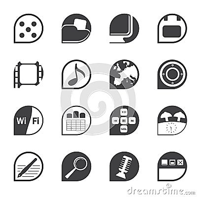 Silhouette Phone Performance, Internet and Office Icons Vector Illustration