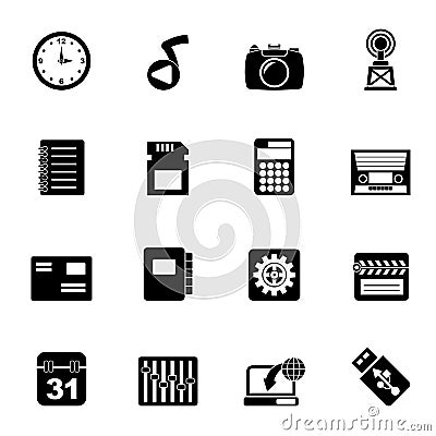 Silhouette Phone Performance, Internet and Office Icons Vector Illustration