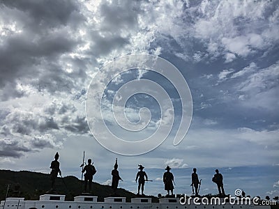 The silhouette photo of kings of Thailand, Thailand monument, at Editorial Stock Photo