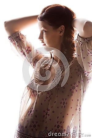 Silhouette picture of pregnant beautiful woman Stock Photo