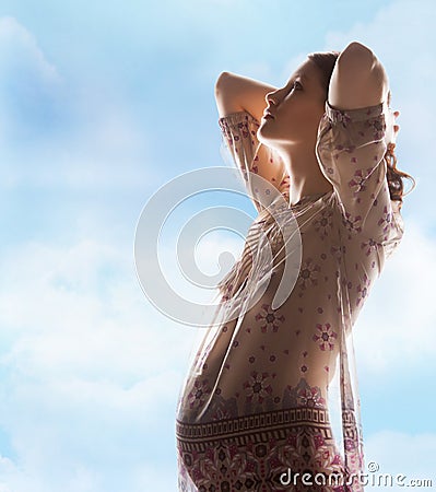 Silhouette picture of pregnant beautiful woman Stock Photo