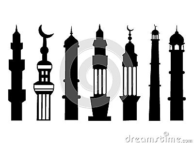 Silhouette picture set of an Islam Mosque Minaret Vector Illustration