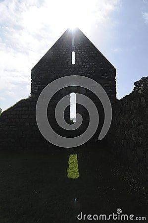 Silhouette picture of the St. Mary`s Nunnery on the Isle of Iona, Scotland Stock Photo