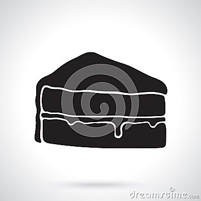 Silhouette of a piece of cake with glaze cream fondant and confiture Vector Illustration
