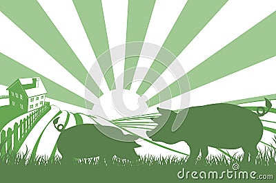 Silhouette pigs on farm Vector Illustration