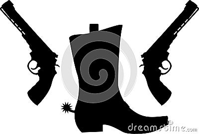 Silhouette of pistols and boot with spurs Vector Illustration