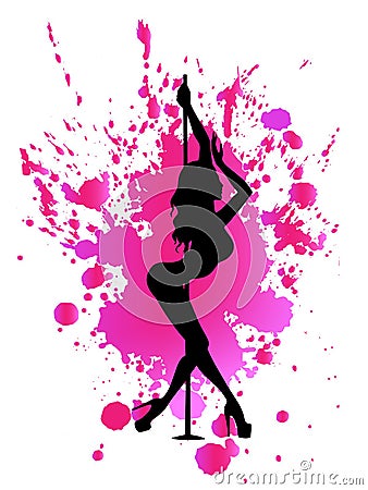Silhouette pole dance exotic on pink blot Vector Illustration