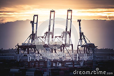 port harbor industrial transportation dock with crane and shipment for global business and comercial concept. Stock Photo