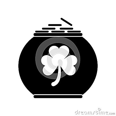 Silhouette pot full coins shamrock st patrick day Vector Illustration