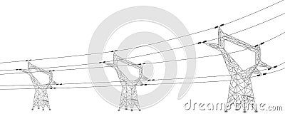 Silhouette of power lines and electric pylons Vector Illustration