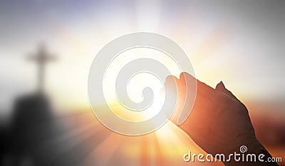 Silhouette prayer hands Stock Photo