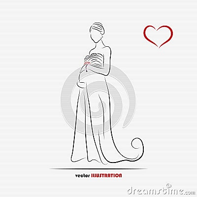 Silhouette of pregnant bride Vector Illustration