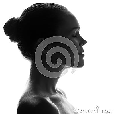 Silhouette of pretty woman Stock Photo