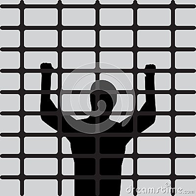 Silhouette of prisoner behind prison bars. Vector illustration. Vector Illustration