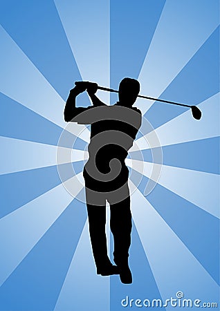 Silhouette of a Pro golfer taking a swing Stock Photo