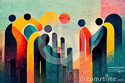 Silhouette profile group people. Diversity multi-ethnic and multiracial people. Concept of racial equality and anti-racism. Cartoon Illustration