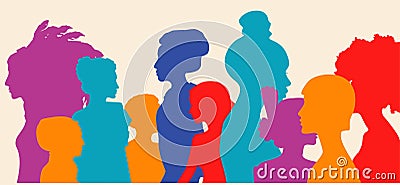 Silhouette profile group of women of diverse culture. Diversity multi-ethnic and multiracial people. Racial equality Vector Illustration