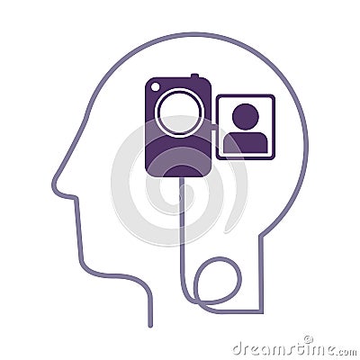 silhouette profile human head with video camera Cartoon Illustration