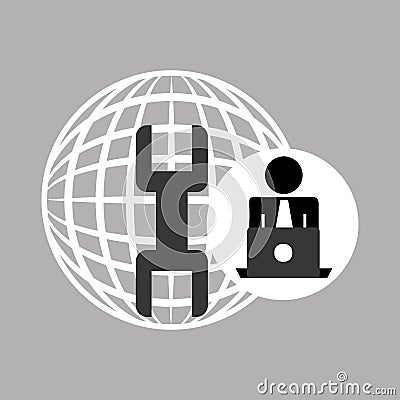 Silhouette programmer working laptop global support Vector Illustration