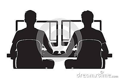 Silhouette of Programmers Coding on Computer Illustration for Software Development Vector Illustration