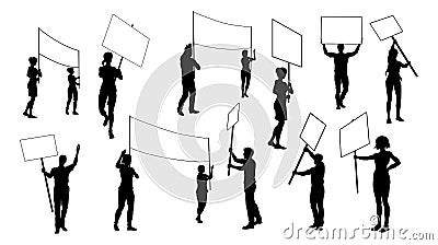 Silhouette Protestors March Strike Rally Picket Vector Illustration