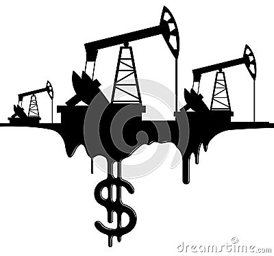 Silhouette pumpjack and oil with the dollar Vector Illustration