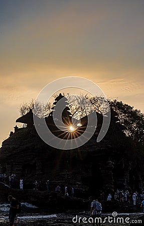 A silhouette Pura Tanah Lot Temple at sunset Editorial Stock Photo