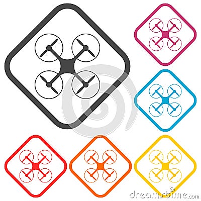 Silhouette quadrocopter a top view icons set Vector Illustration