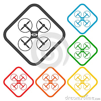 Silhouette quadrocopter a top view icons set Vector Illustration