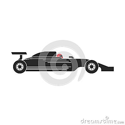 Silhouette of a racing car logo formula 1 with a racer in a red motorcycle helmet, motorsport illustration in minimal style Vector Illustration