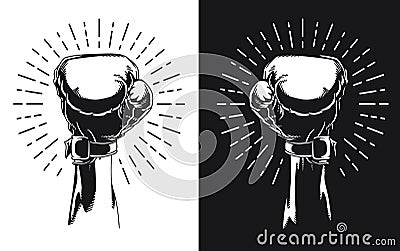 Silhouette Raised Hand Wearing Boxing Glove Vector Illustration